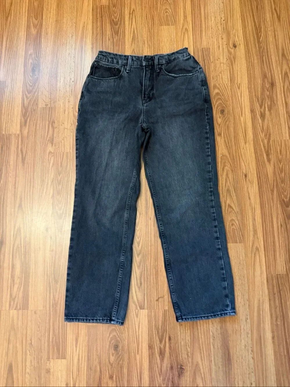 Good American Women's High Rise Straight Stretch Denim Jeans Black Size 27